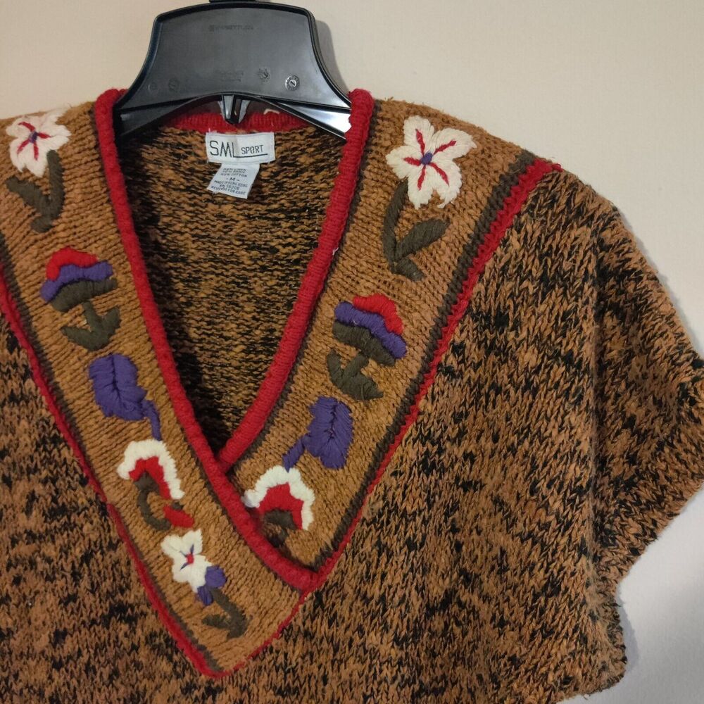 Vintage SML Sport Linen Blend Sweater Womens Size M ( Multicolor Flowers ) Brown